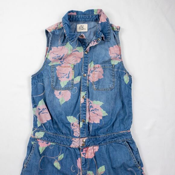 Anthropologie Pins and Needles Blue Jean Printed Floral Romper Womens Medium - Picture 2 of 16